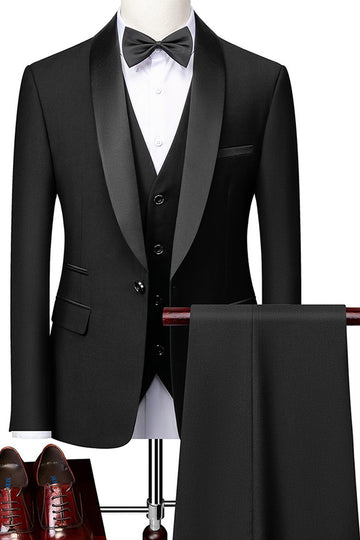 Men's Black Shawl Lapel One Button Formal Suits